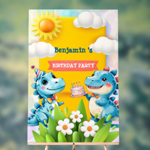 Cute Dinosaur Boy Happy birthday colourful party Acrylic Sign