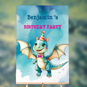 Cute Dinosaur Boy Happy birthday colourful party Acrylic Sign