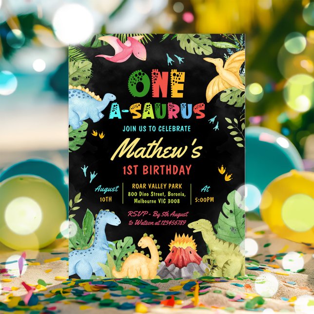 Cute Dinosaur Boy One-A-Saurus 1st Birthday Invitation (Creator Uploaded)