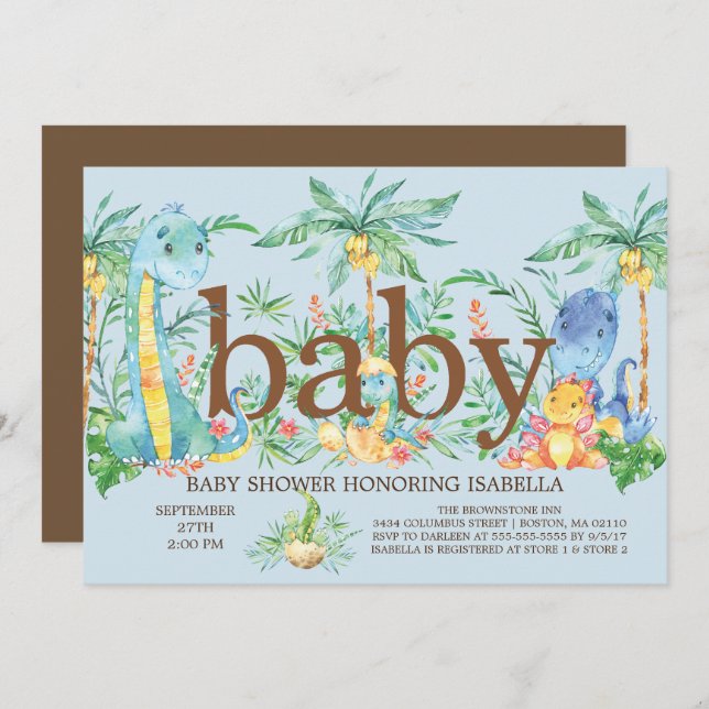 Cute Dinosaur Boys Baby shower Invitation (Front/Back)