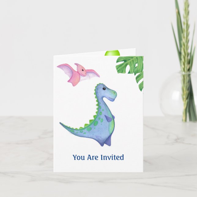 Cute Dinosaur Boy's Name & Age Birthday Invitation (Front)