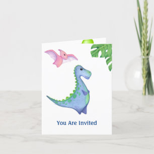 Cute Dinosaur Boy's Name & Age Birthday Invitation