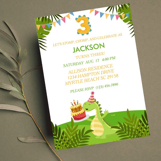 Cute Dinosaur Boys Third Birthday Party  Invitation (Creator Uploaded)
