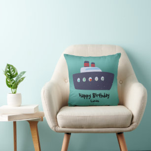 Cute dinosaur captain boat ship School Birthday Cushion