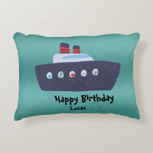 Cute dinosaur captain boat ship School Birthday Decorative Cushion