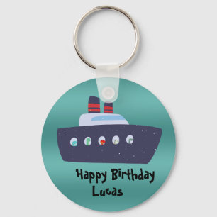Cute dinosaur captain boat ship School Birthday Key Ring