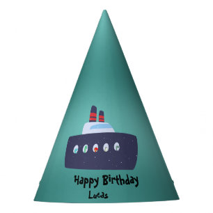 Cute dinosaur captain boat ship School Birthday Party Hat