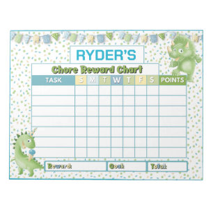 Cute Dinosaur Chore Reward Chart Personalised Name Notepad