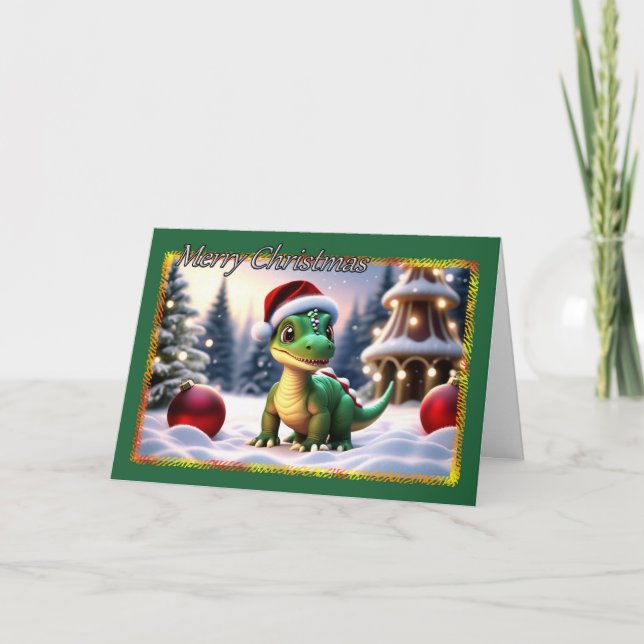 Cute Dinosaur Christmas Card (Front)
