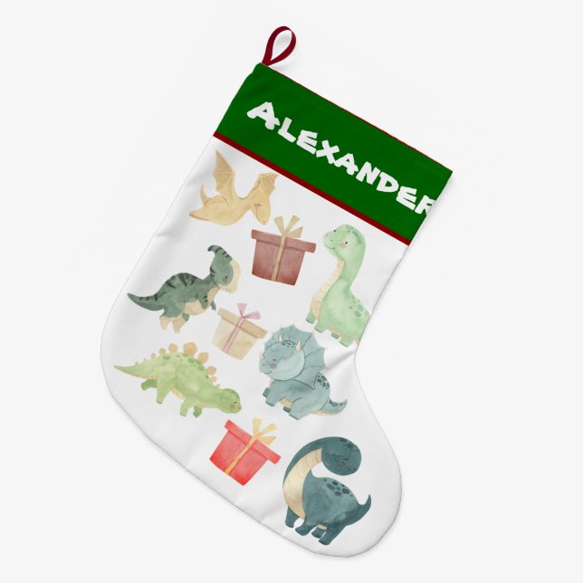 Cute Dinosaur Christmas Gift Exchange Large Christmas Stocking (Front (Hanging))