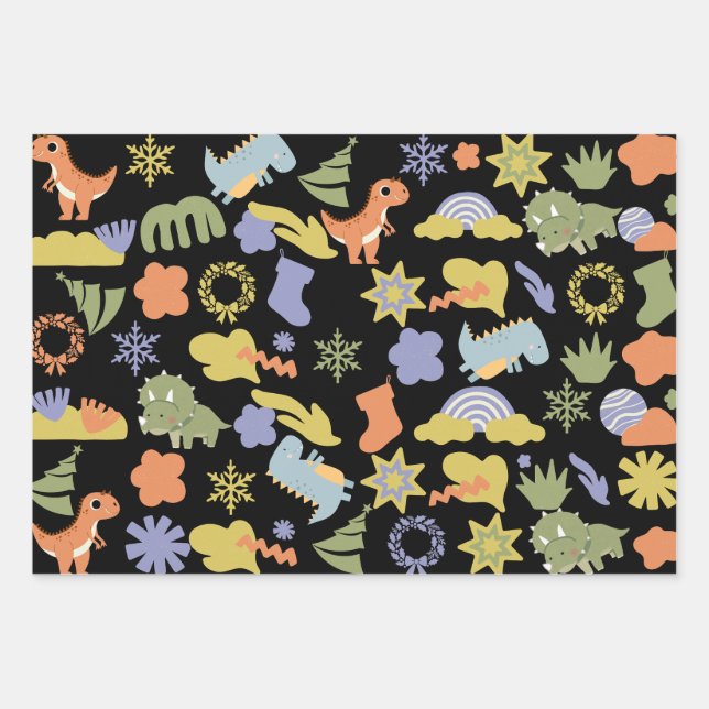 Cute Dinosaur Christmas Wrapping Paper (Front)