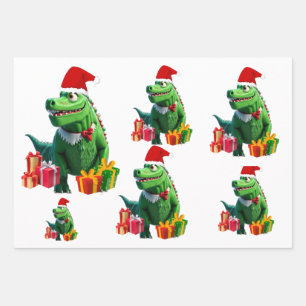 Cute Dinosaur Christmas Wrapping Paper Sheet