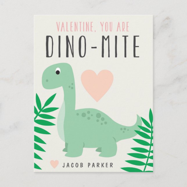 Cute Dinosaur Classroom Valentine Postcard (Front)