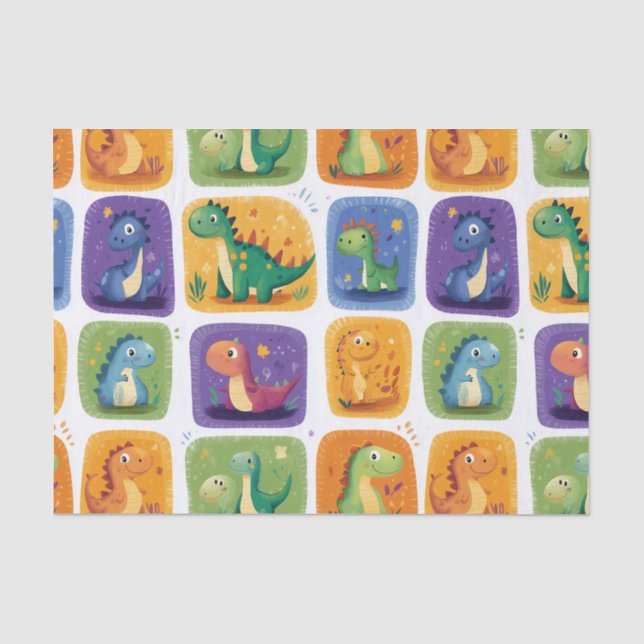 Cute Dinosaur Collage Pattern – Fun & Playful Dino Tissue Paper (Front)