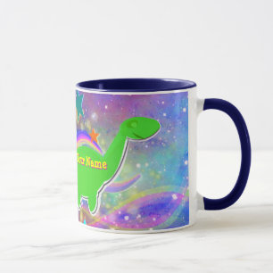 Cute Dinosaur Colour Stars & Swirls Name Mug