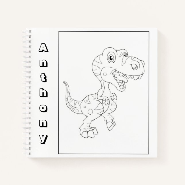 Cute Dinosaur Colour Your Own Name Sketch Notebook (Front)