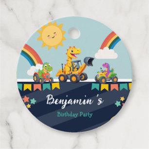Cute dinosaur construction truck balloon Birthday  Favour Tags