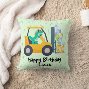 Cute dinosaur Construction Truck boy B2S Birthday Cushion