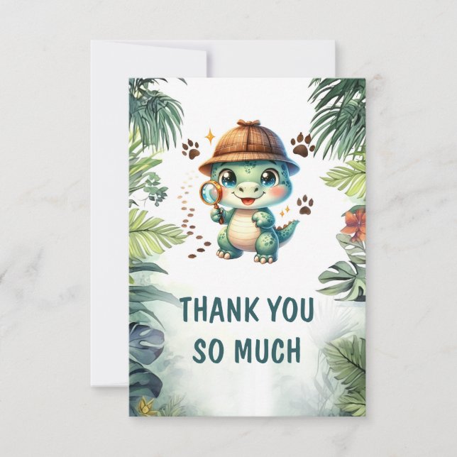 Cute Dinosaur Cool Dino Baby Boy Shower Thank You Card (Front)