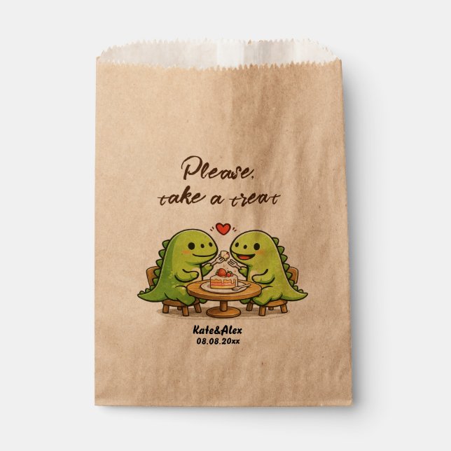 Cute Dinosaur Couple Wedding Treat Favour Bags (Front)