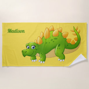 Cute Dinosaur custom name & colour beach towel