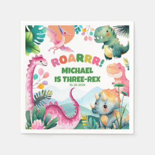 Cute Dinosaur Dig Prehistoric Kids 3rd Birthday Napkin