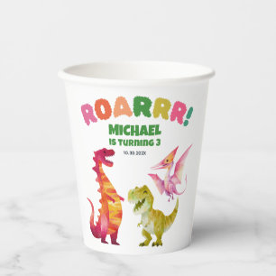Cute Dinosaur Dig Watercolor Dino Kids Birthday Paper Cups