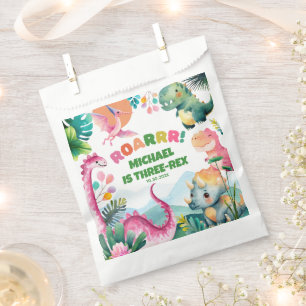 Cute Dinosaur Dig Watercolor Kids Birthday Party Favour Bags