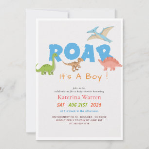 Cute Dinosaur Dino Baby Boy Baby Shower Invitation