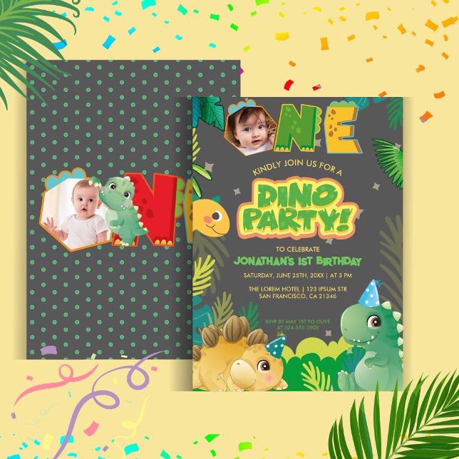 Cute Dinosaur Dino Party First Birthday Colourful  Invitation (Creator Uploaded)