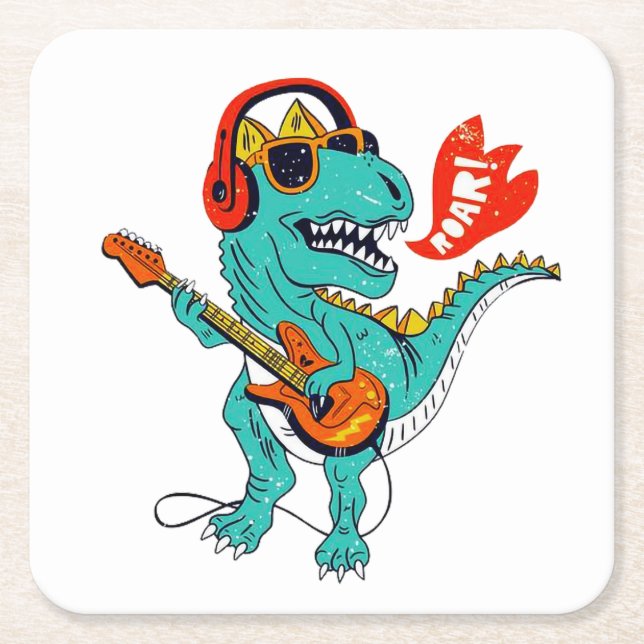 Cute Dinosaur, Dinosaur Gifts, Funny Dinosaur Square Paper Coaster (Front)