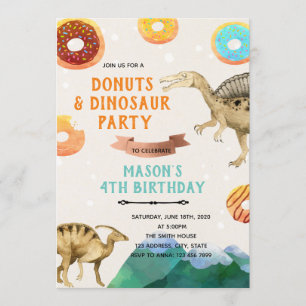Cute dinosaur doughnut boy party invitation