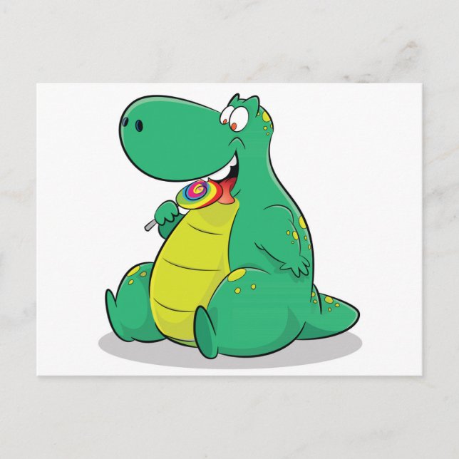 Cute dinosaur eating lollipop candy postcard (Front)