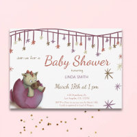Cute Dinosaur Egg Purple Girl Baby Shower Invitati