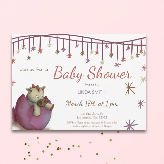 Cute Dinosaur Egg Purple Girl Baby Shower Invitati Invitation (Creator Uploaded)