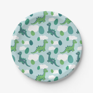 Cute dinosaur eggs blue green pattern  paper plate