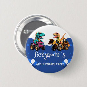 Cute dinosaur Excavator tractor balloon Birthday  6 Cm Round Badge