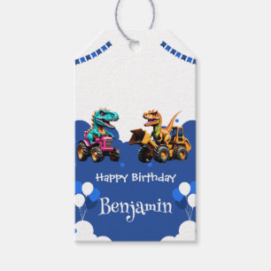 Cute dinosaur Excavator tractor balloon Birthday Gift Tags