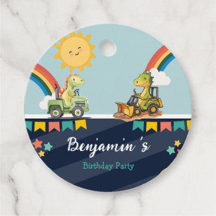 Cute dinosaur Excavator tractor rainbow Birthday  Favour Tags
