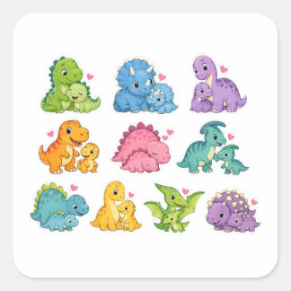 Cute Dinosaur Family Art Square Sticker