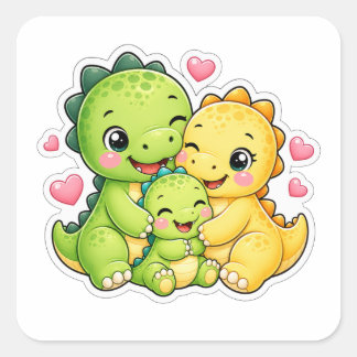 Cute Dinosaur Family Hug Art Square Sticker