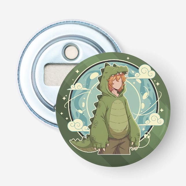 Cute Dinosaur Fantasy Boy Art Piece Bottle Opener (Front)