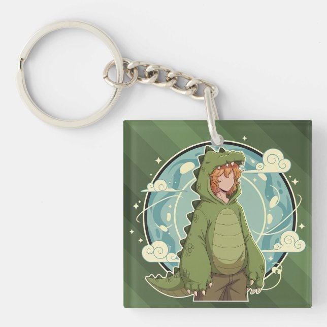 Cute Dinosaur Fantasy Boy Art Piece Key Ring (Front)