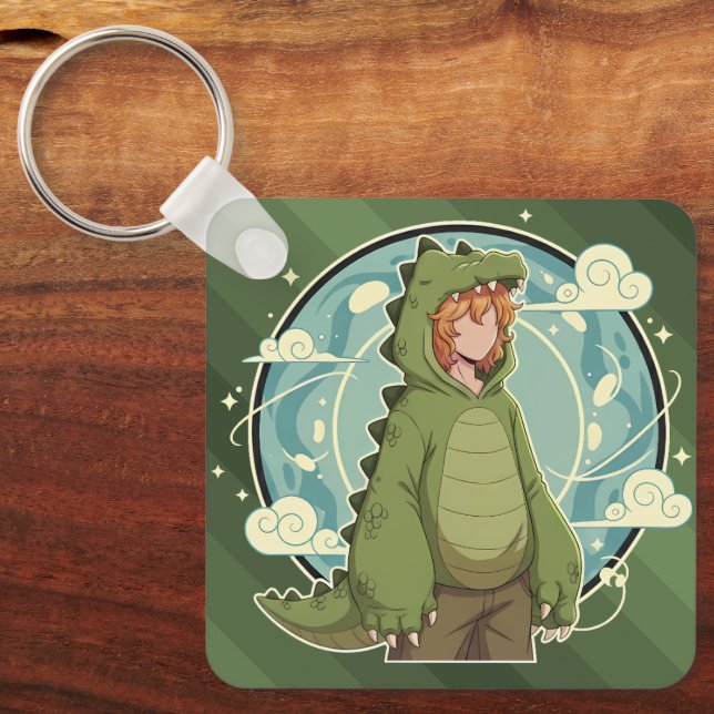 Cute Dinosaur Fantasy Boy Art Piece Key Ring (Front)