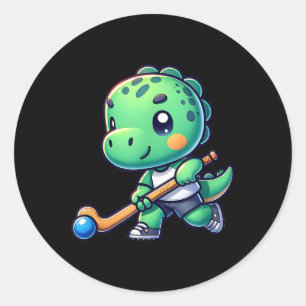 Cute Dinosaur Field Hockey Team Player  Classic Round Sticker