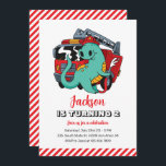 Cute Dinosaur Firefighter Kids Dino Birthday Invitation<br><div class="desc">Cute design for kids,  boys or girls who love dinosaur,  dino cartoon,  T-rex and other dinosaur species. Perfect for Jurassic theme birthday party. You can customise the wording to fit other occasions.</div>