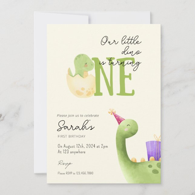 Cute Dinosaur First Birthday Invitation (Front)