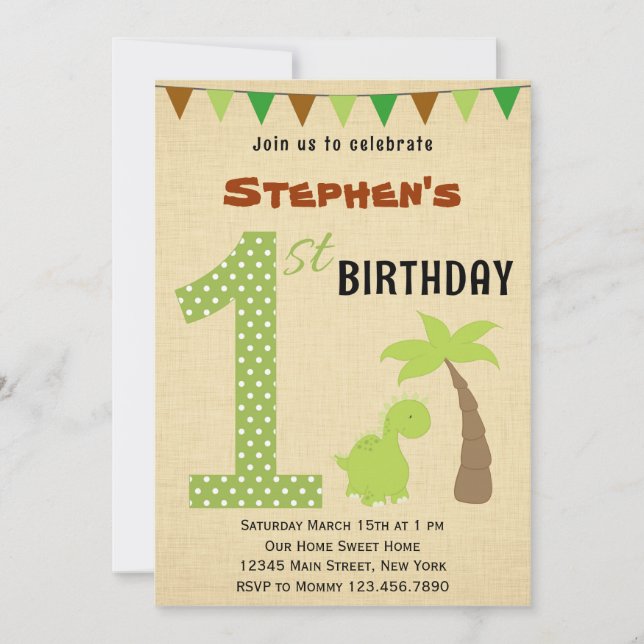 Cute Dinosaur First Birthday Invitation (Front)