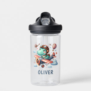 Cute Dinosaur Flying a Charming Biplane Water Bottle