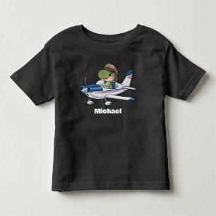 Cute Dinosaur Flying Cessna Aeroplane, Personalise Toddler T-Shirt